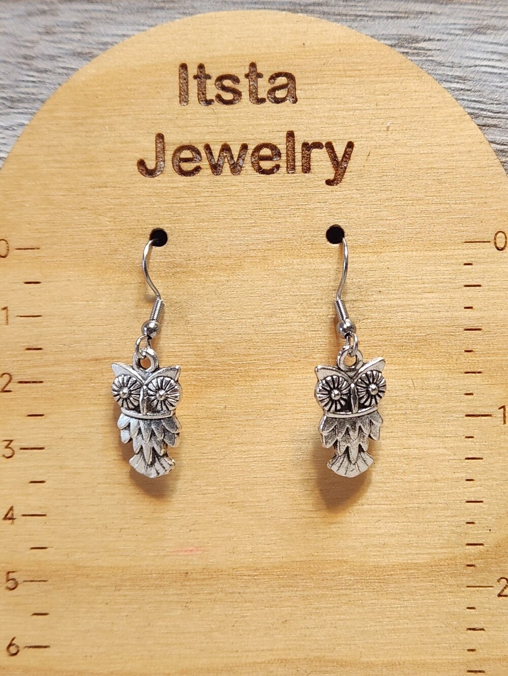 Owl Earrings On Stainless Steel French Earwires A03 - Picture 3 of 4
